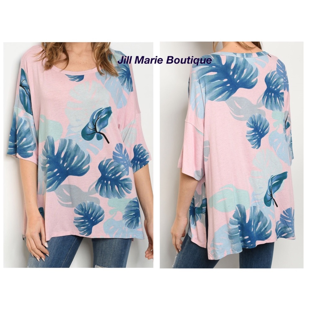 Palm tree leaf elbow length tunic top S, M, or L